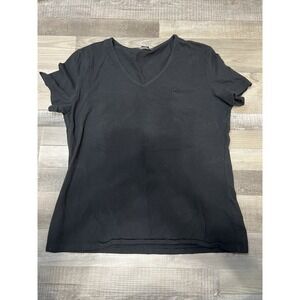 BROOKS BROTHERS Black‎ Top Womens Large V-Neck Short Sleeve Cotton Black